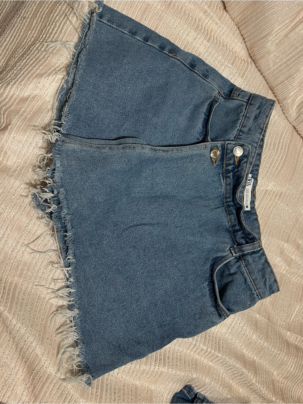 Zara Blue Frayed Hem Denim Shorts